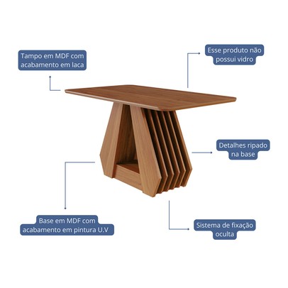 Mesa de Madeira Agata 130 Cm Cinamomo - Cimol