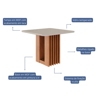 Mesa de Madeira Ariela 95 Cm com Vidro Cinamomo/Off White - Cimol