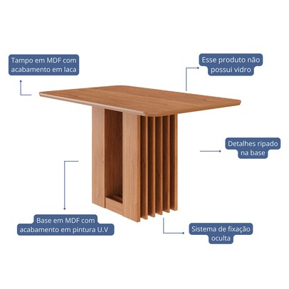 Mesa de Madeira Ariela 130 Cm Cinamomo - Cimol