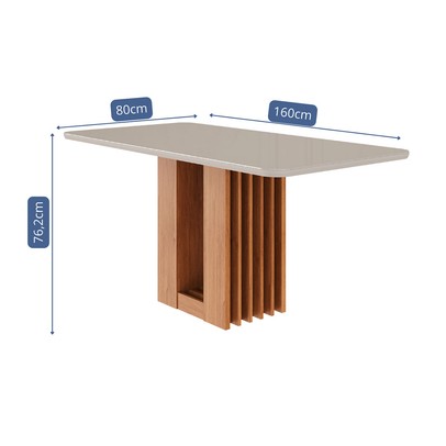 Mesa de Madeira Ariela 160 Cm com Vidro Cinamomo/Off White - Cimol