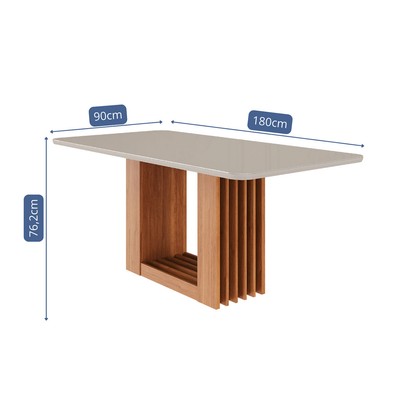 Mesa de Madeira Ariela 180 Cm com Vidro Cinamomo/Off White - Cimol