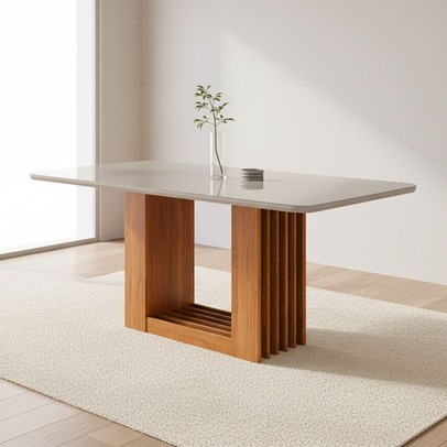Mesa de Madeira Ariela 180 Cm com Vidro Cinamomo/Off White - Cimol