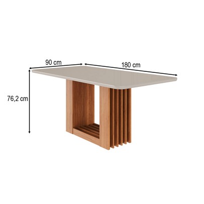 Mesa de Madeira Ariela 180 Cm com Vidro Cinamomo/Off White - Cimol