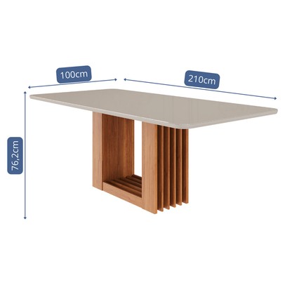 Mesa de Madeira Ariela 210 Cm com Vidro Cinamomo/Off White - Cimol