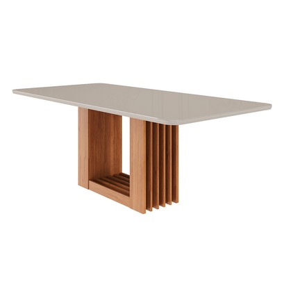 Mesa de Madeira Ariela 210 Cm com Vidro Cinamomo/Off White - Cimol