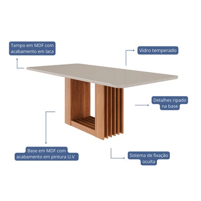 Mesa de Madeira Ariela 210 Cm com Vidro Cinamomo/Off White - Cimol
