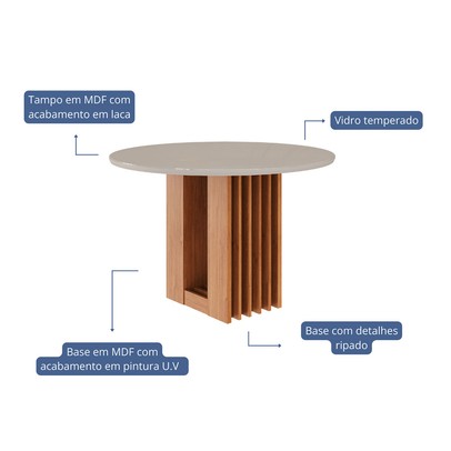 Mesa de Madeira Ariela 110 Cm com Vidro Cinamomo/Off White - Cimol