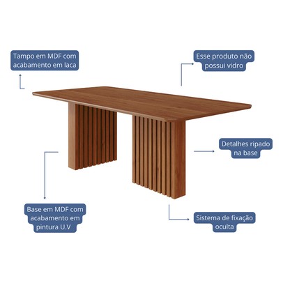 Mesa de Madeira Ester 210 Cm Cinamomo - Cimol