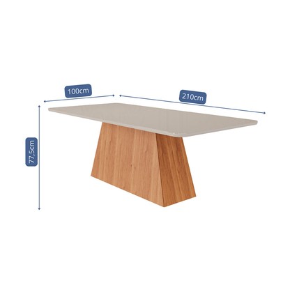 Mesa de Madeira Helena 210 Cm com Vidro Cinamomo/Off White - Cimol