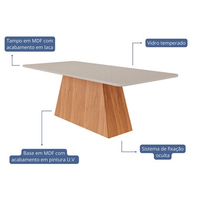 Mesa de Madeira Helena 210 Cm com Vidro Cinamomo/Off White - Cimol