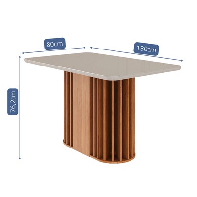 Mesa de Madeira Julieta 130 Cm com Vidro Cinamomo/Off White - Cimol