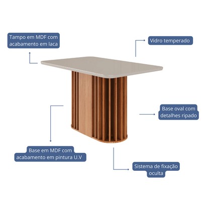 Mesa de Madeira Julieta 130 Cm com Vidro Cinamomo/Off White - Cimol