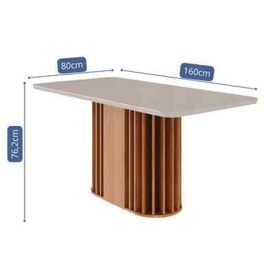 Mesa de Madeira Julieta 160 Cm com Vidro Cinamomo/Off White - Cimol