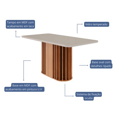 Mesa de Madeira Julieta 160 Cm com Vidro Cinamomo/Off White - Cimol