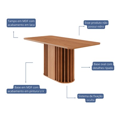 Mesa de Madeira Julieta 160 Cm Cinamomo - Cimol