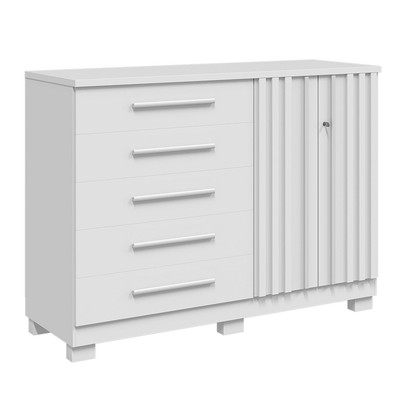 Cômoda Bella 2 Portas 5 Gavetas 100% Mdf Ripado Branco - Acp Móveis
