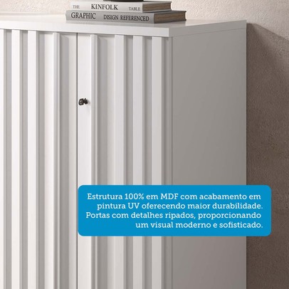 Cômoda Bella 2 Portas 5 Gavetas 100% Mdf Ripado Branco - Acp Móveis