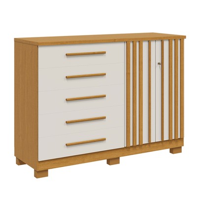 Cômoda Bella 2 Portas 5 Gavetas 100% Mdf Ripado Cinamomo/Off White - Acp Móveis