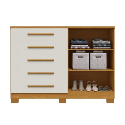 Cômoda Bella 2 Portas 5 Gavetas 100% Mdf Ripado Cinamomo/Off White - Acp Móveis