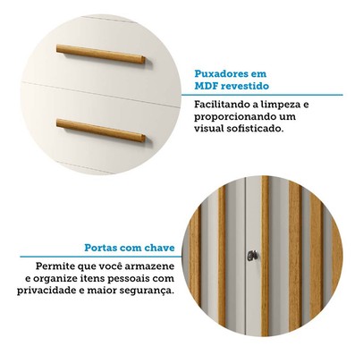 Cômoda Bella 2 Portas 5 Gavetas 100% Mdf Ripado Cinamomo/Off White - Acp Móveis