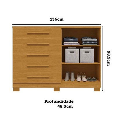 Cômoda Bella 2 Portas 5 Gavetas 100% Mdf Ripado Cinamomo - Acp Móveis