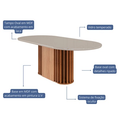 Mesa de Madeira Julieta 210 Cm com Vidro Cinamomo/Off White - Cimol