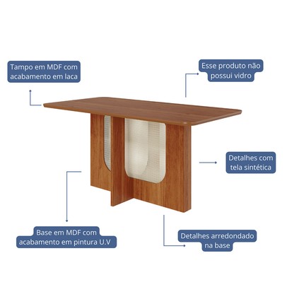 Mesa de Madeira Louise 160 Cm Cinamomo - Cimol