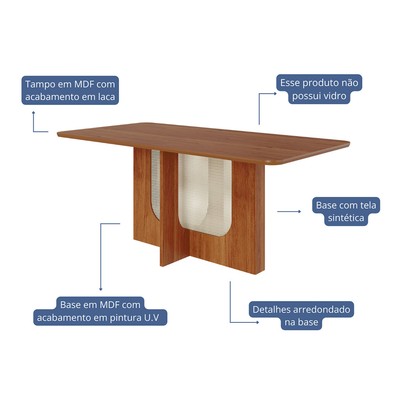 Mesa de Madeira Louise 180 Cm Cinamomo - Cimol