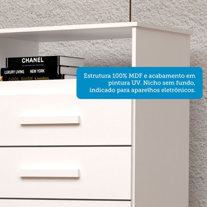 Cômoda Gaveteiro Jéssica 4 Gavetas 100% Mdf Branco -  Acp Móveis