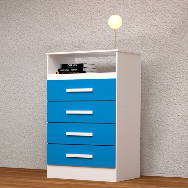 Cômoda Gaveteiro Jéssica 4 Gavetas 100% Mdf Flex Branco/Rosa/Azul -  Acp Móveis