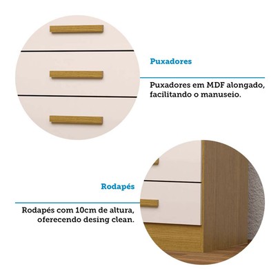 Cômoda Gaveteiro Jéssica 4 Gavetas 100% Mdf Flex Cinamomo/Off White -  Acp Móveis