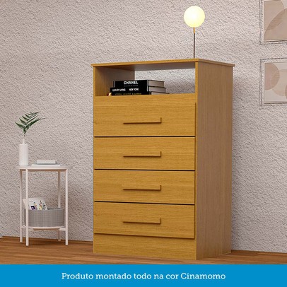 Cômoda Gaveteiro Jéssica 4 Gavetas 100% Mdf Flex Cinamomo/Off White -  Acp Móveis