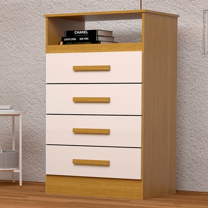 Cômoda Gaveteiro Jéssica 4 Gavetas 100% Mdf Flex Cinamomo/Off White -  Acp Móveis