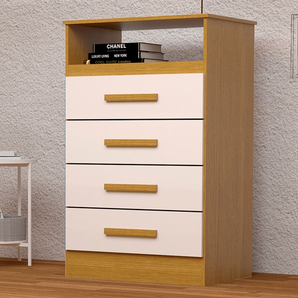 Cômoda Gaveteiro Jéssica 4 Gavetas 100% Mdf Flex Cinamomo/Off White -  Acp Móveis