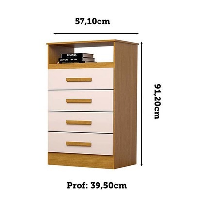 Cômoda Gaveteiro Jéssica 4 Gavetas 100% Mdf Flex Cinamomo/Off White -  Acp Móveis