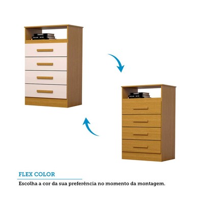 Cômoda Gaveteiro Jéssica 4 Gavetas 100% Mdf Flex Cinamomo/Off White -  Acp Móveis