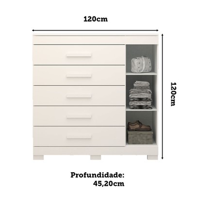 Cômoda Rayane 1 Porta 5 Gavetas 100% Mdf Branco - Acp Móveis