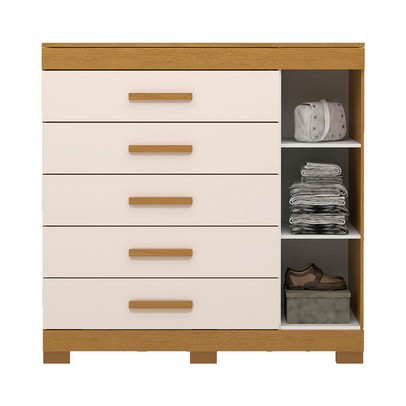 Cômoda Rayane 1 Porta 5 Gavetas 100% Mdf Cinamomo/Off White - Acp Móveis