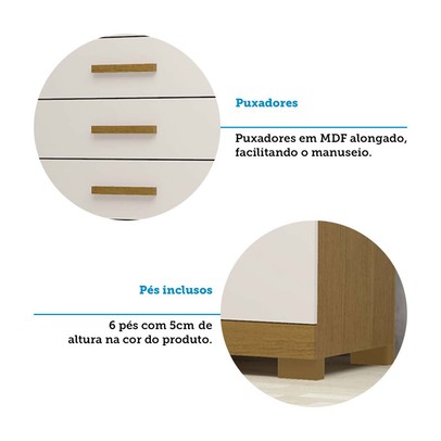 Cômoda Rayane 1 Porta 5 Gavetas 100% Mdf Cinamomo/Off White - Acp Móveis