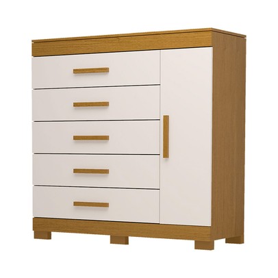 Cômoda Rayane 1 Porta 5 Gavetas 100% Mdf Cinamomo/Off White - Acp Móveis
