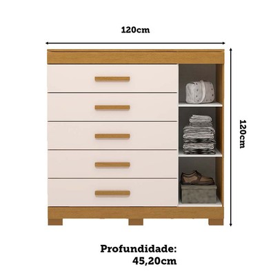 Cômoda Rayane 1 Porta 5 Gavetas 100% Mdf Cinamomo/Off White - Acp Móveis