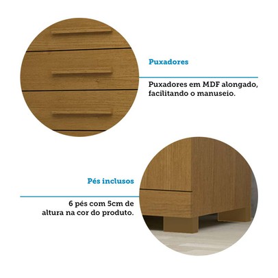 Cômoda Rayane 1 Porta 5 Gavetas 100% Mdf Cinamomo - Acp Móveis