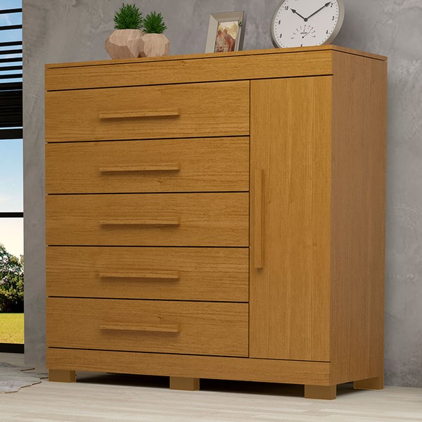Cômoda Rayane 1 Porta 5 Gavetas 100% Mdf Cinamomo - Acp Móveis