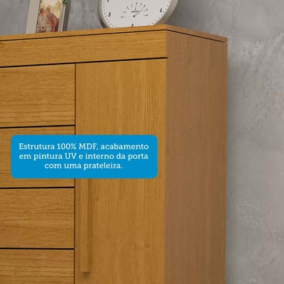 Cômoda Rayane 1 Porta 5 Gavetas 100% Mdf Cinamomo - Acp Móveis