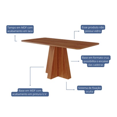 Mesa de Madeira Maite 160 Cm Cinamomo - Cimol