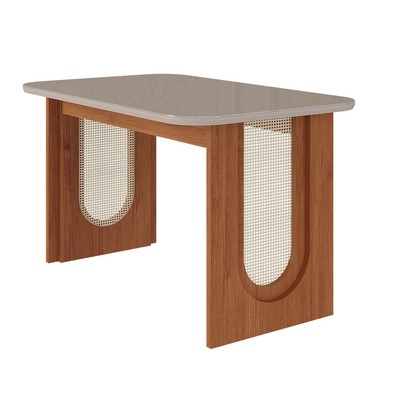Mesa de Madeira Valentina 130 Cm com Vidro Cinamomo/Off White - Cimol