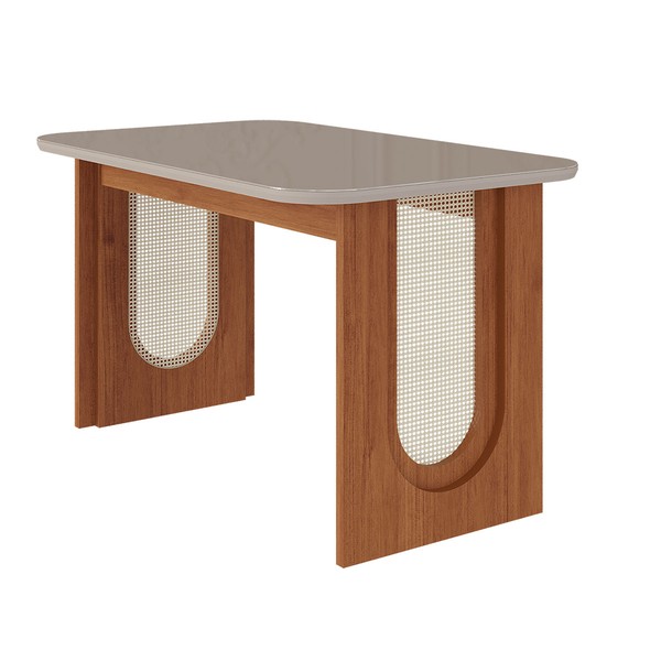 Mesa de Madeira Valentina 130 Cm com Vidro Cinamomo/Off White - Cimol