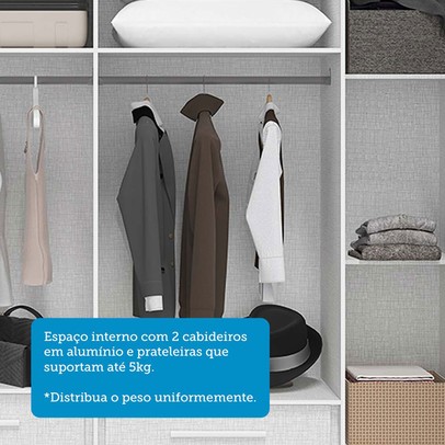 Guarda-Roupa Casal Jamile 6 Portas 4 Gavetas 100% Mdf Branco - Acp Móveis
