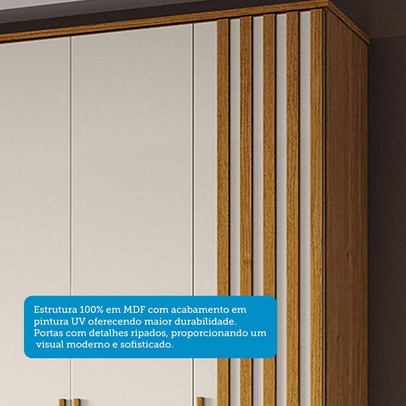 Guarda-Roupa Casal Jamile 6 Portas 4 Gavetas 100% Mdf Cinamomo/Off White - Acp Móveis