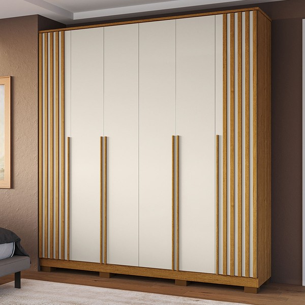 Guarda-Roupa Casal Jamile 6 Portas 4 Gavetas 100% Mdf Cinamomo/Off White - Acp Móveis